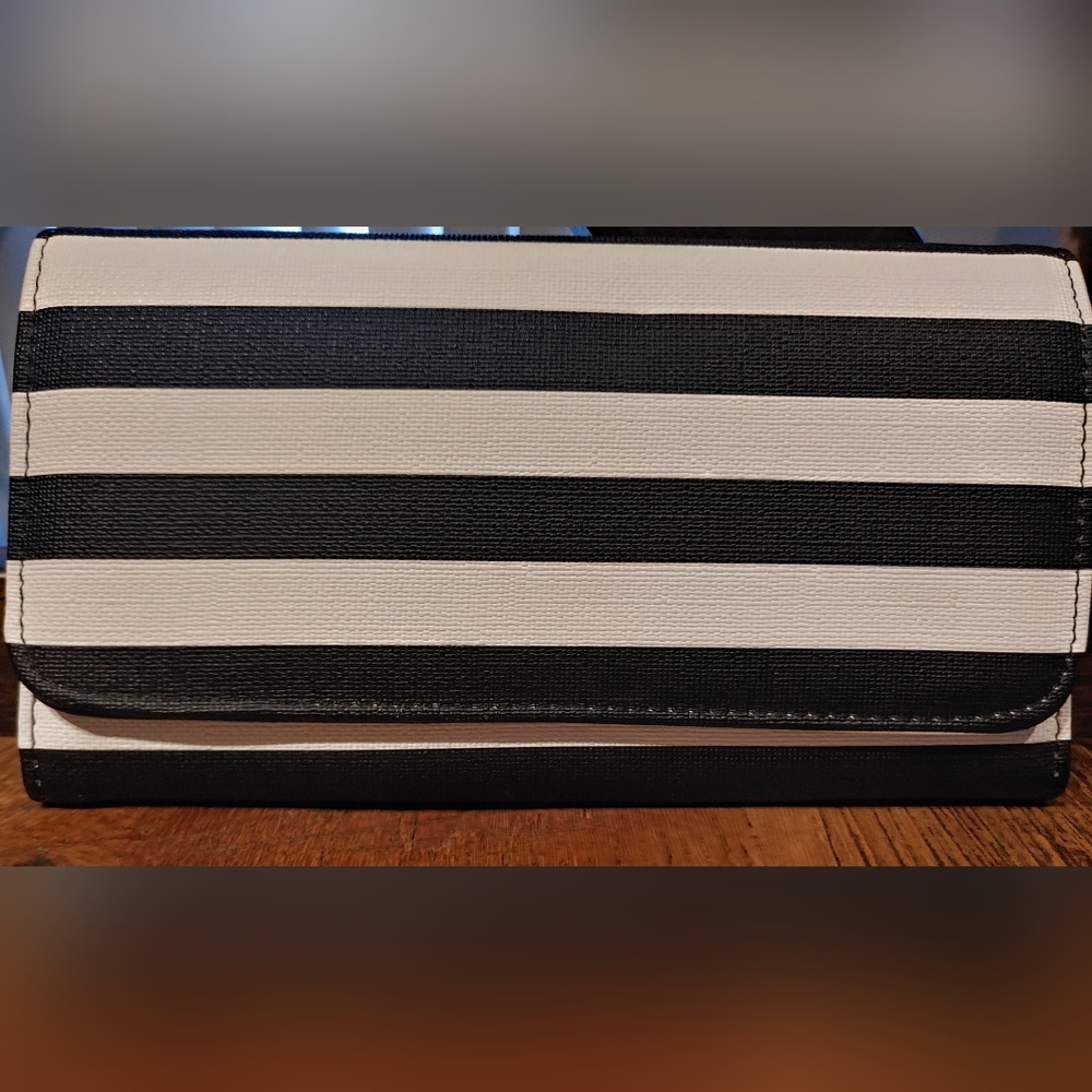 Kut From The Kloth Black/White Stripped Snap Closure Wallet
